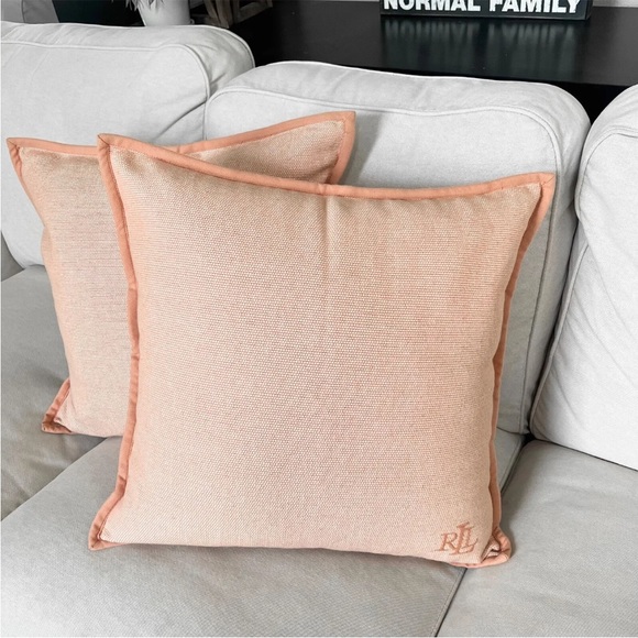 NWT 2 Ralph Lauren 20" LOGO Square Throw PILLOW Covers RLL dusty Rose Orange - Picture 2 of 8